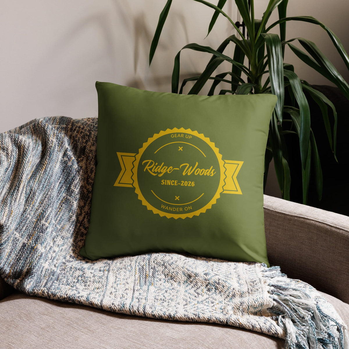 TeBar-design Cushion Verfrissend Groen Geel Camping Accent Kussen voor een Gezellige Sfeer Groen Geel Camping Accent Kussen – Breng Sfeer en Comfort