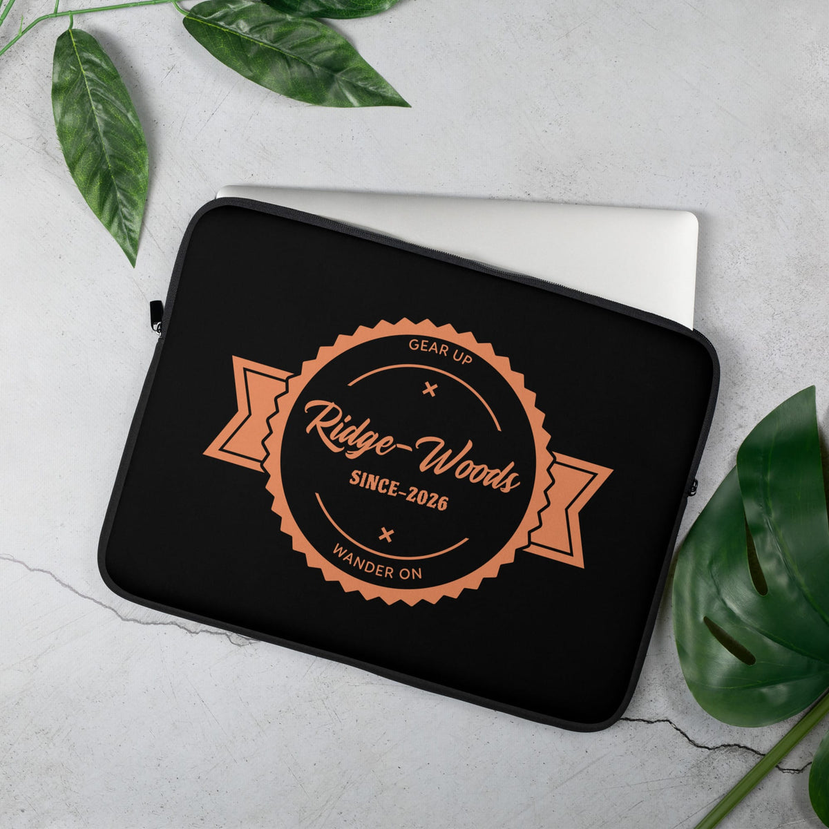 TeBar-design Laptop Sleeve Adventure Awaits Laptop Sleeve - Black and Orange 0 6500678_10985 Adventure Awaits Laptop Sleeve Black & Orange | Ridge-Woods
