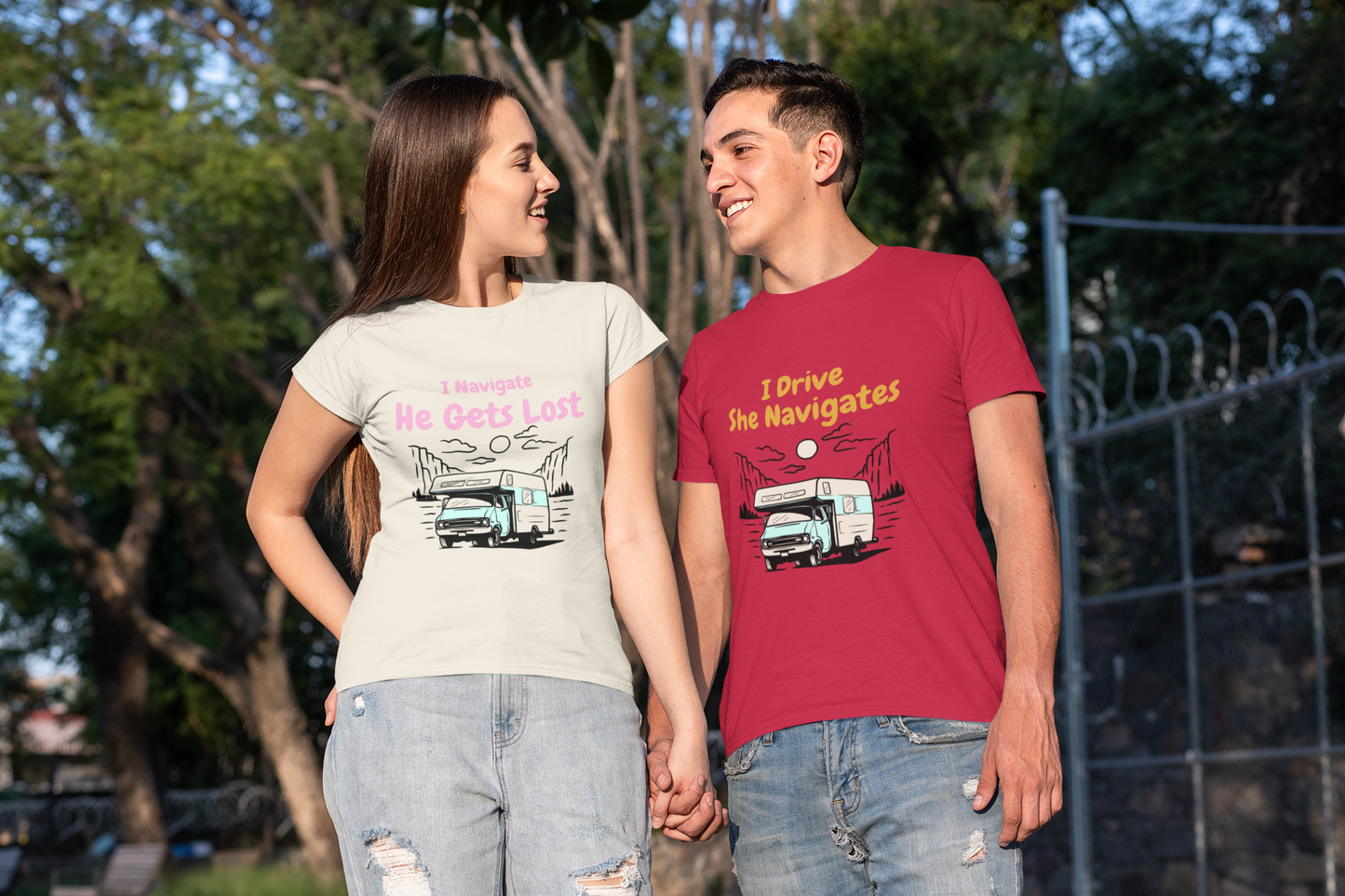 Woman's vanlife T-Shirt "I navigate, He gets lost"