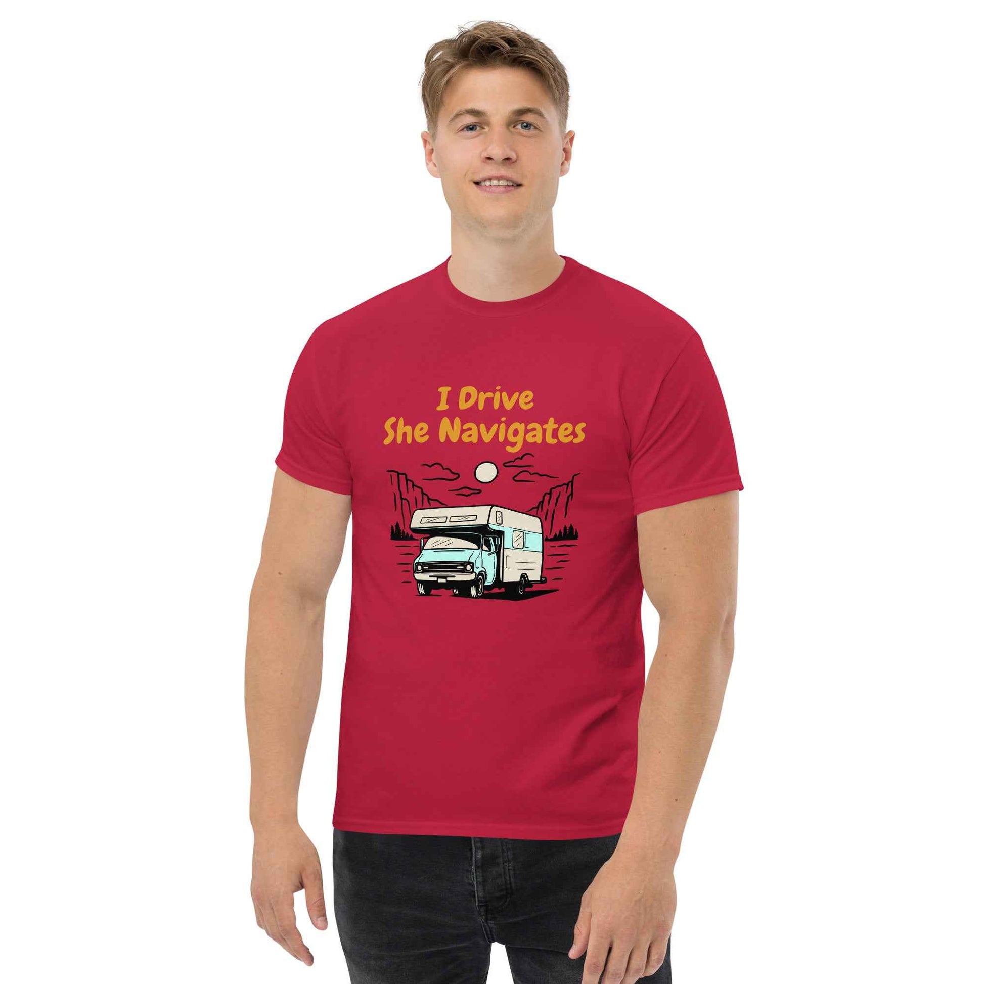 Men's vanlife T-shirt "I Drive, She navigates"