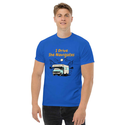 Men's vanlife T-shirt "I Drive, She navigates"