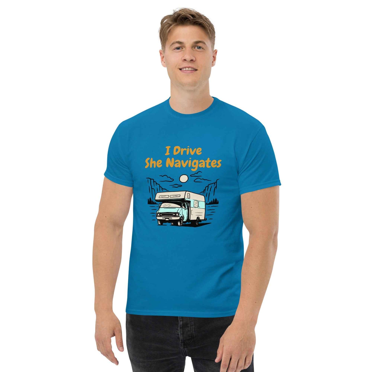 Men's vanlife T-shirt "I Drive, She navigates"
